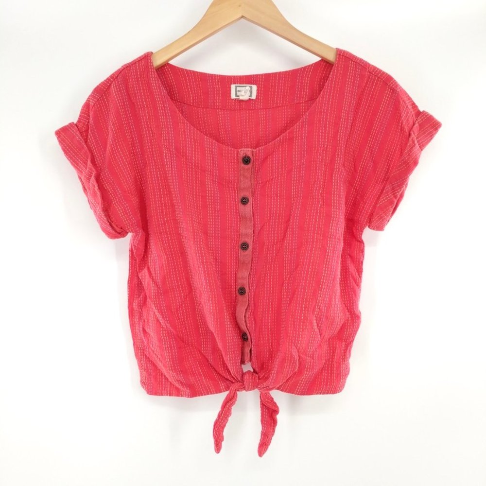 Mo:Vint Boho Tie Waist Stitch Embroidered Crop Top